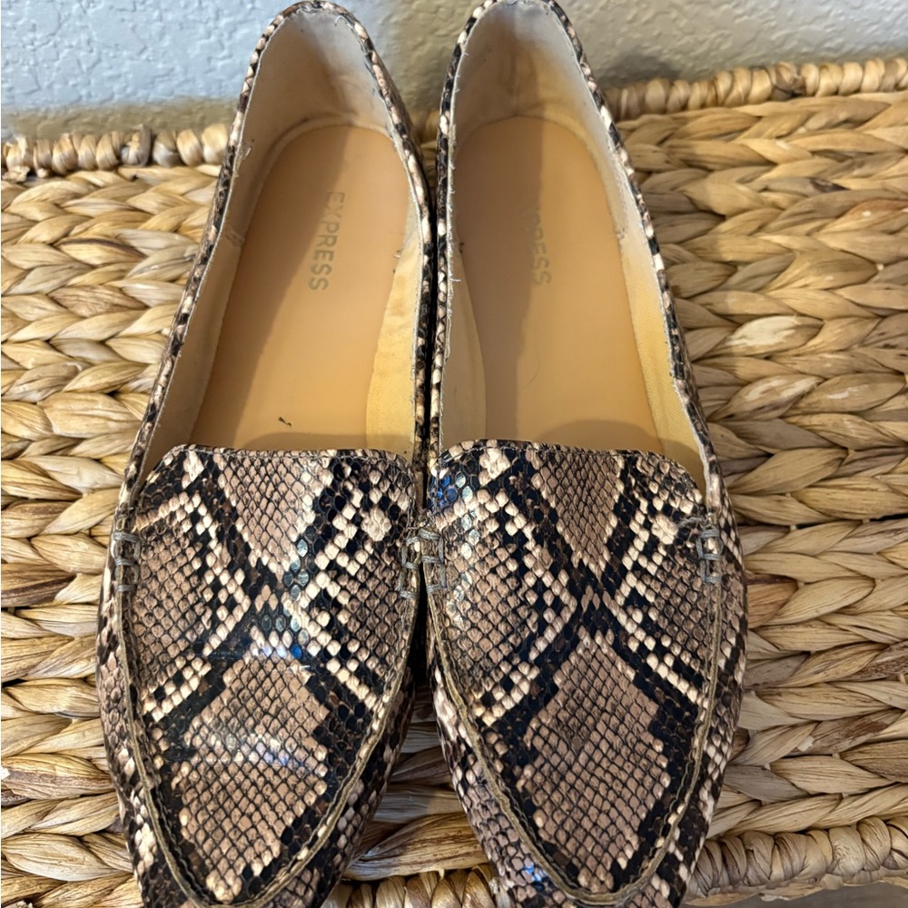 Express Tan Snakeskin Pattern Loafers